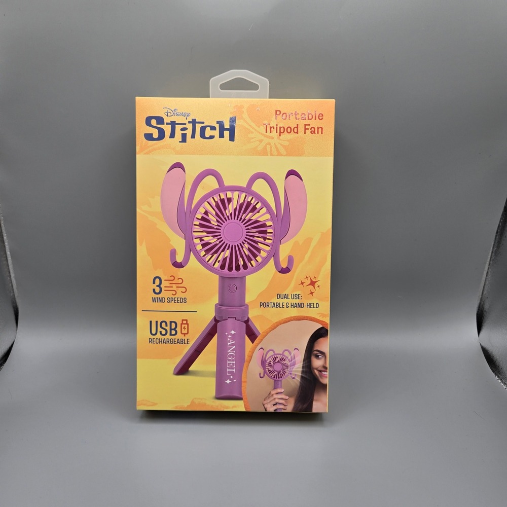 Disney Stitch Angel Portable Tripod Fan USB Rechargeable 3 Speeds Purple iJoy